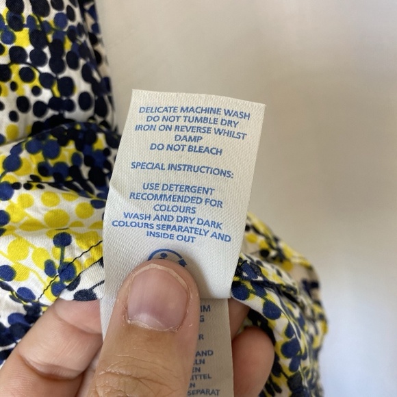 BODEN Women V Neck Ravello Blue and Yellow Blouse Silk Blend Size 8 - Picture 6 of 11